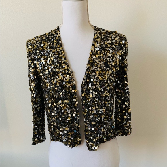 100% silk Sequin Embellished Jacket - Black and Gold - Picture 1 of 9